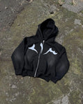 Costom Vintage Embroidery Acid Wash DTG Printing logo Zip up Hoodie  500gsm Heavyweight Streetwear Distressed Wash Hoodie