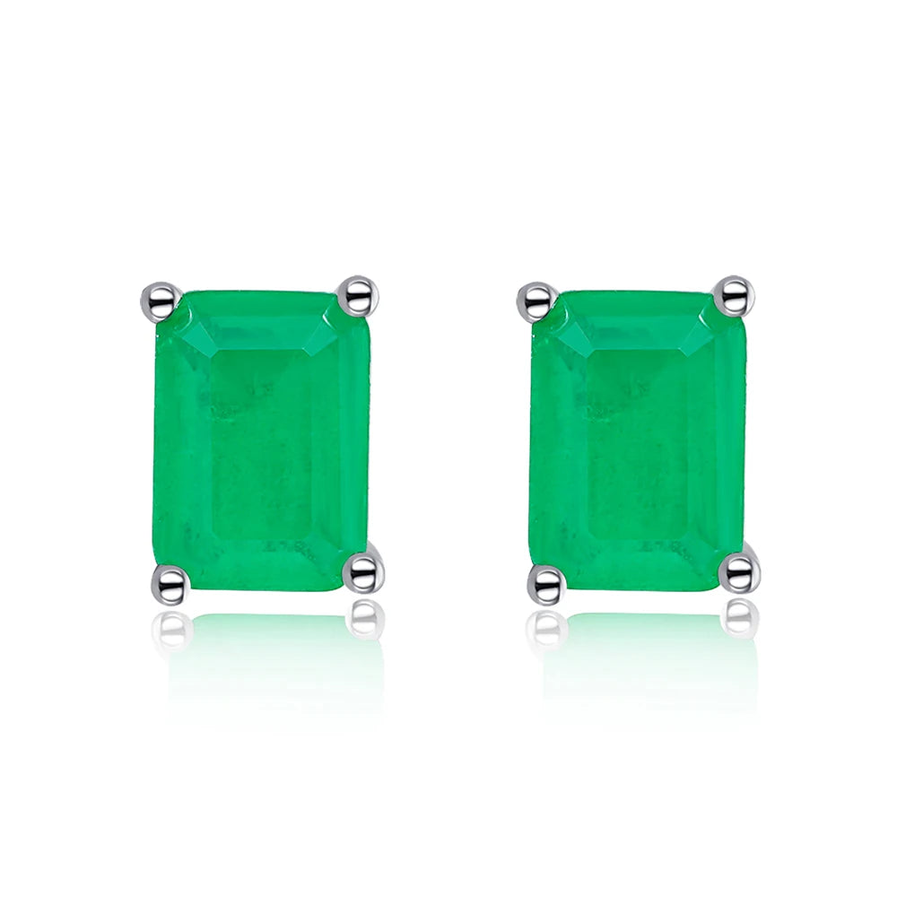 Dylam Classic Design Fine Jewelry Rhodium Plated 925 Sterling Silver Rectangle Emerald Cut 5A Zirconia Stud Earrings for Women