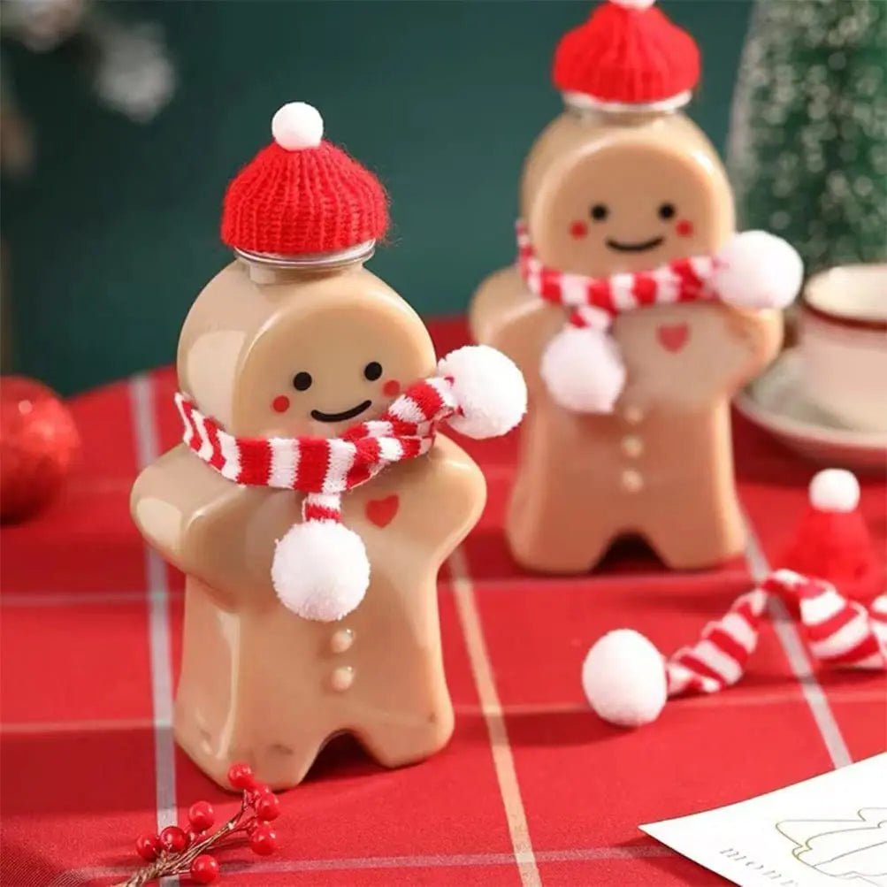 Cute Gingerbread Man  Portable Shaker Drink Bottle Kitchen Milk Tea Water Bottle Home Couple Christmas 500ml Empty Bottle Gifts