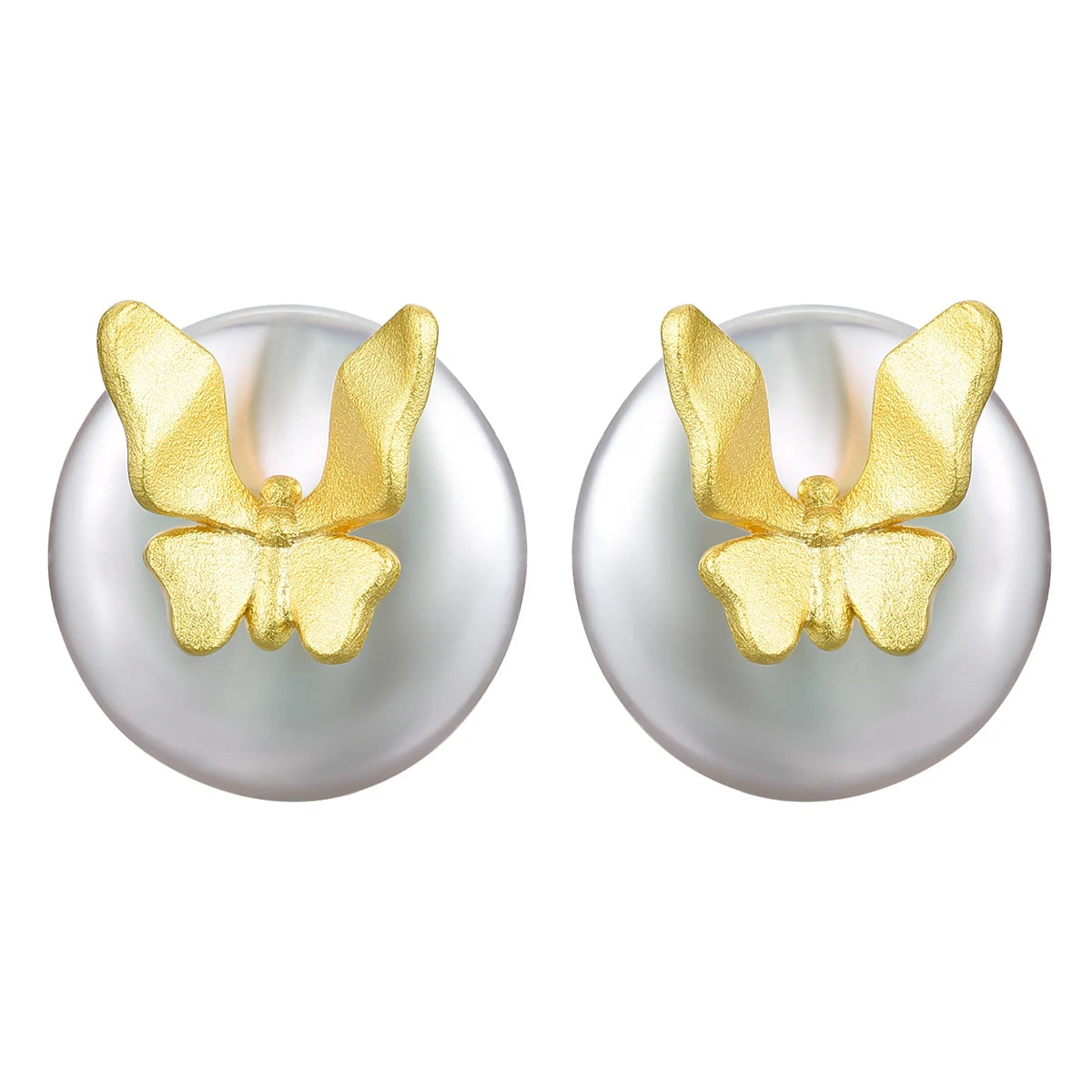Lotus Fun Handmade Fresh Water Pearl Butterfly Stud Earrings 925 Sterling Silver With 18k Gold Plated Fine Jewelry for Women