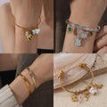 DIY Different Charms 18k Gold Plated Adjustable Stainless Steel Charm Bangle for Children