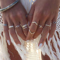 12pcs/set Vintage Stackable Teen Girls Ring Pack Jewelry Women Trendy  Silver Star Moon Knuckle Ring Set