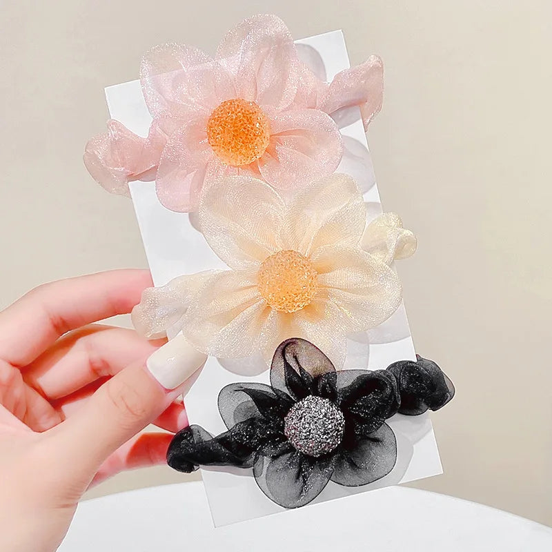 Women's 2022 Cute Style Flower Net Yarn Hair Accessories Scrunchies Made of Cloth