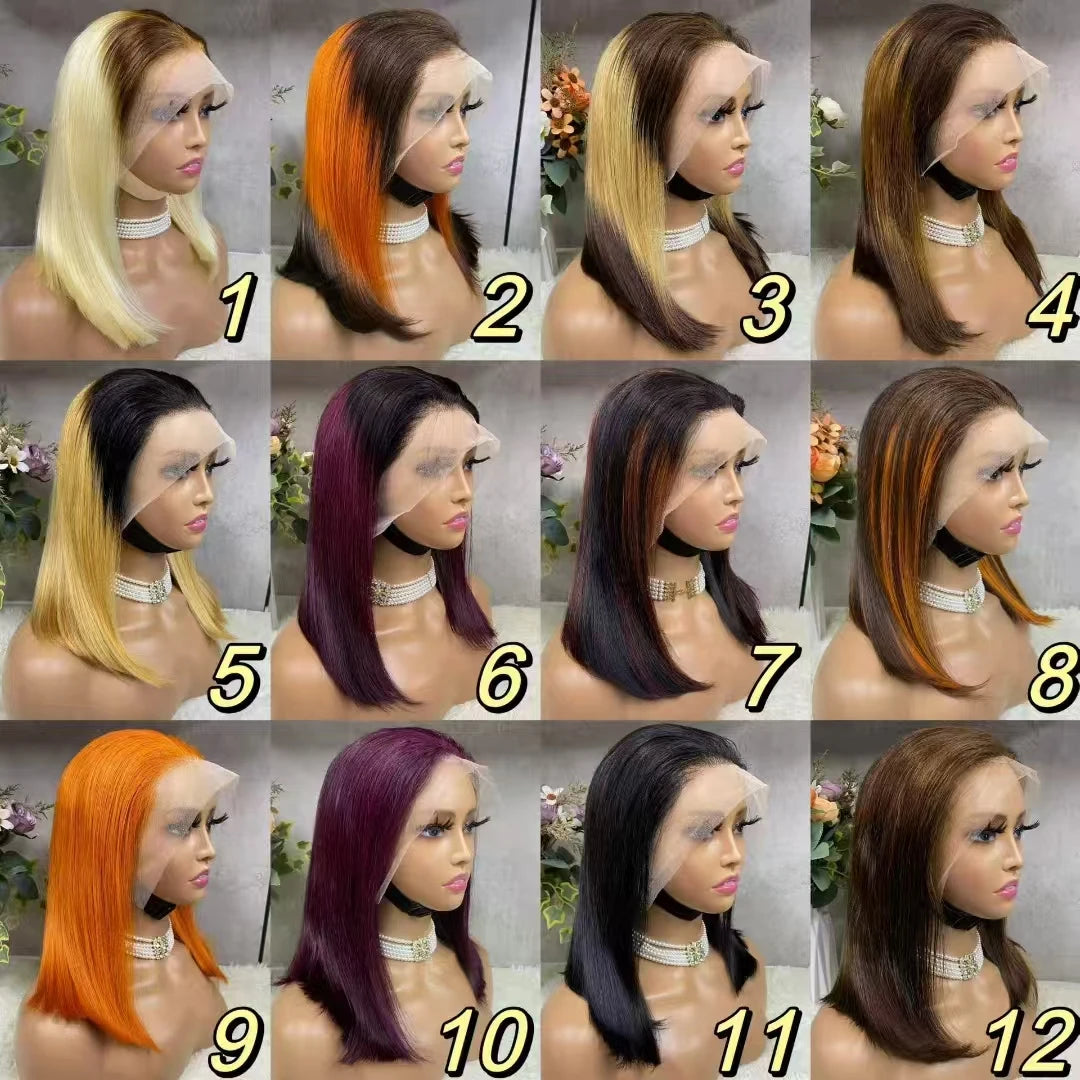 Letsfly Free Shipping 10A 13x4 Frontal Lace Wig Colored Straight Human Hair 200% Density Bob Wigs