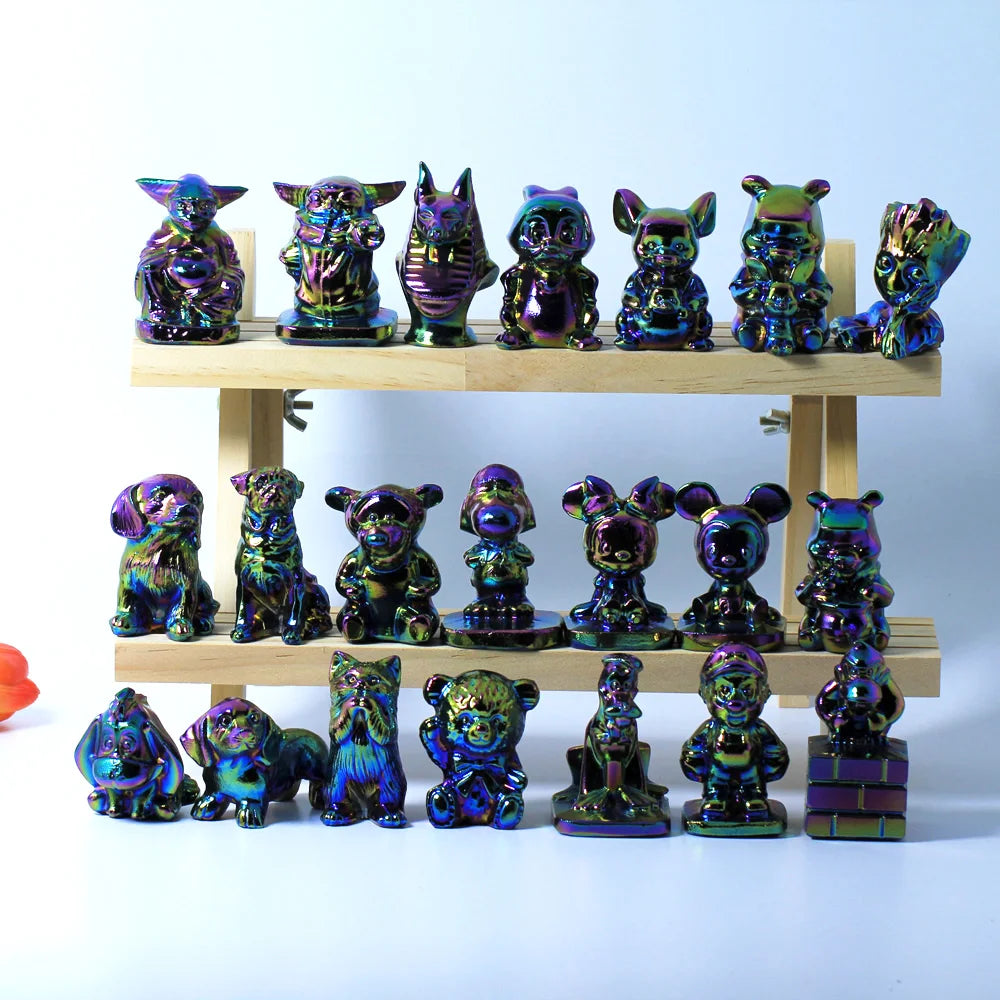 Wholesale Obsidian Bear Aura Carving Angel Aura Obsidian Mickey cartoon Carving for Crystal Crafts