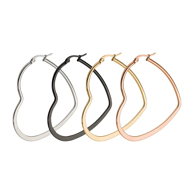 Wholesales Simple Stainless Steel Women Girls Hoop Heart Earring Jewelry Gift