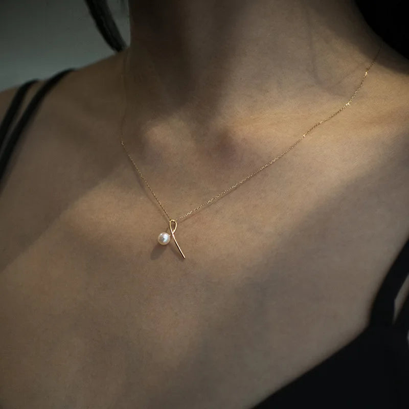 Creative Simple INS Fashion Pure 925 Sterling Silver Freshwater Pearl Pendant Necklace for Women Girls Jewelry