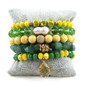 Fashion 5pcs Jewelry Yellow Green Black Natural Stone Crystal Glass Gravel Pearl Bracelet Drop 3D Pendant Stack Bracelet Set