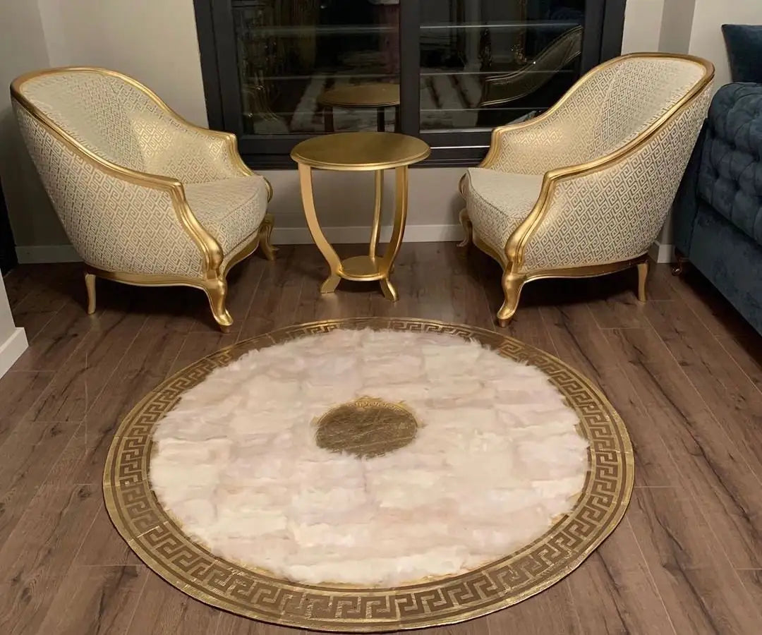 Patchwork Area Rug White and Gold Large Patchwork Rug for Home Decor