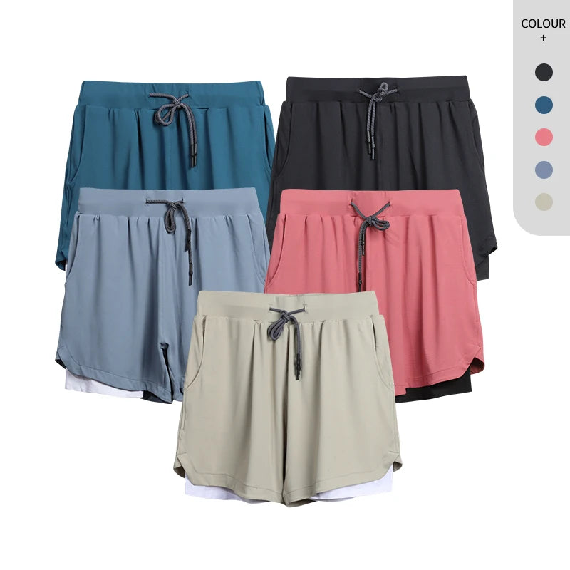 Men Workout Shorts Zipper Pocket Athletic Shorts Men Quick Dry 2 in 1 Running Shorts