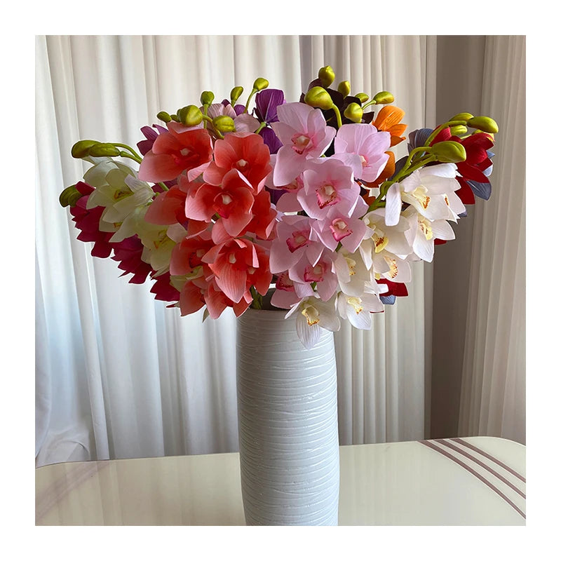 Queyiyi Artificial Flower 10 Heads Cymbidium Home Decor
