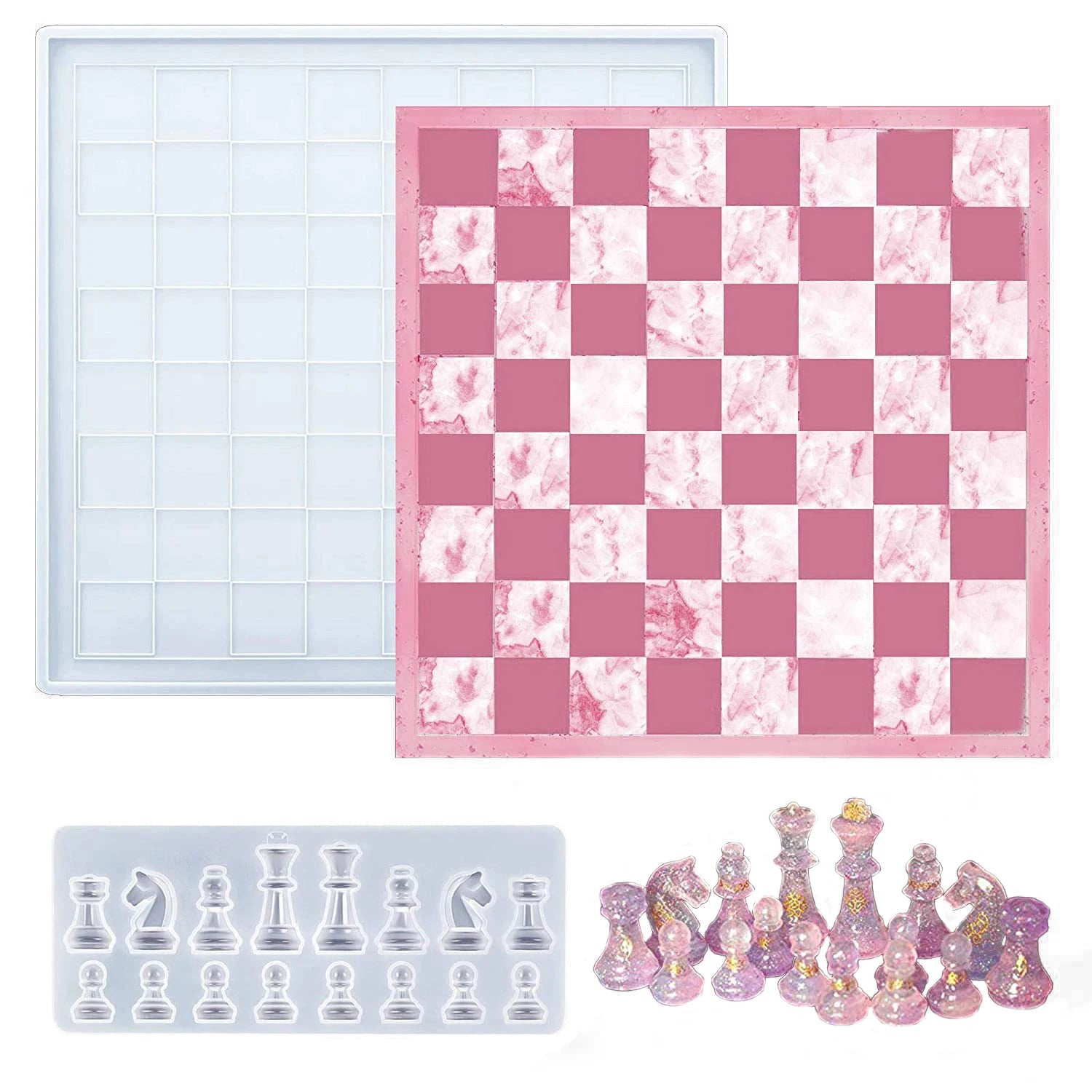 Chess Board Resin Mold Set 1 Piece Chess Silicone Mold Casting Mold Epoxy Resin Suitable for DIY Art Jewelry Making White CN;GUA