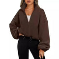 Autumn Winter Women's Fashion Fleece Sports Jacket Stand Collar Zipper Casual Top Coats Product Key Words Excluded