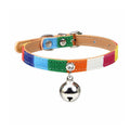 Bell Ring Decorations Rainbow Striped Canvas PU Leather Pet Cat Collar Safety Neck Circle Dog Collar With Bell