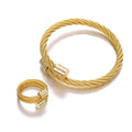 Luxury Dubai 18 Carat Gold Stainless Steel Men Bracelet and Ring Jewelry Set