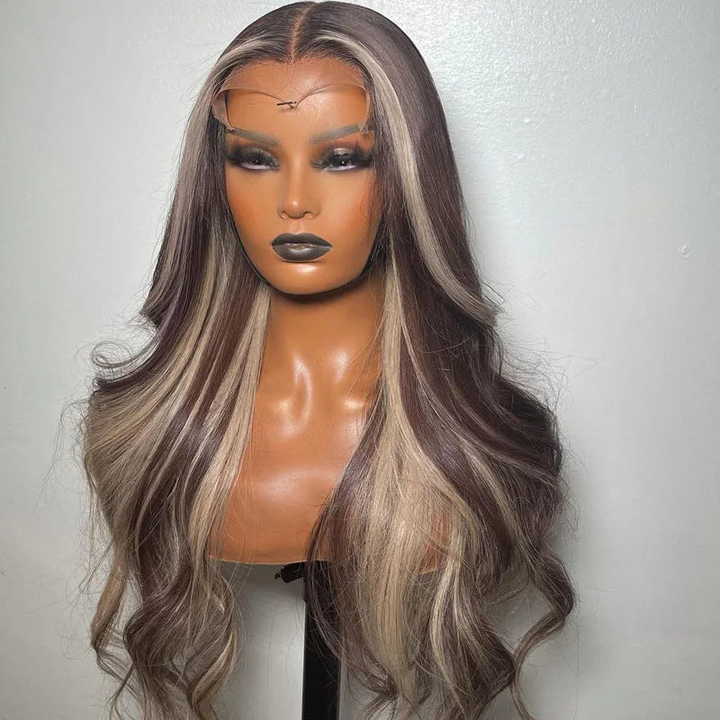Highlight Brown Wigs 13x4 Lace Front Closure Wigs Human Hair Pre Plucked Brazilian Virgin Hair Glueless Lace Body Wave Wigs
