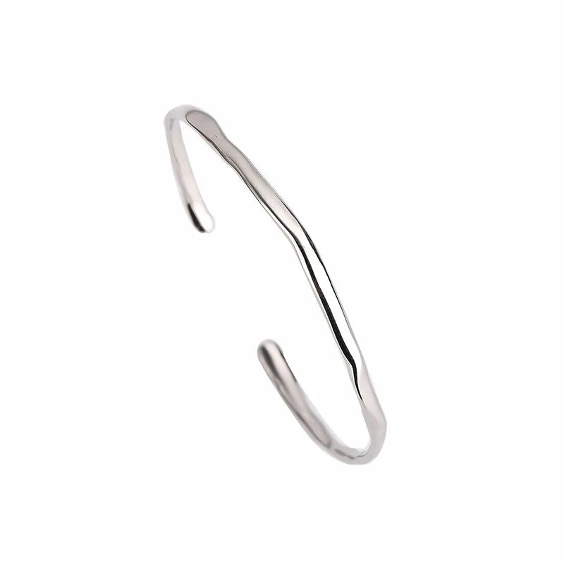 100% 925 Sterling Silver Irregular Glossy Round Bangle Bracelets for Women Fine Jewelry Gifts