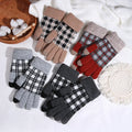 Touch Screen Plaid Gloves Women's Winter and Fleece Thickened Warm Knitting Gloves