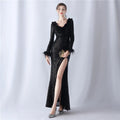 31561# Ostrich Wool Craft Wave Bead Decoration High-end Evening Dress