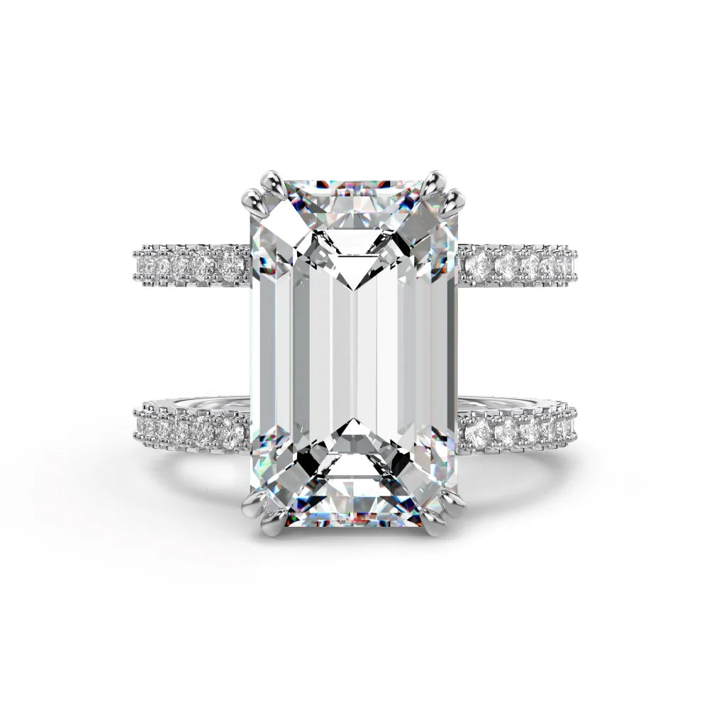 Dylam Dainty 925 Sterling Silver Rhodium 18K Gold Plated Double Layer Eternity Band Rectangle 5A Cubic Zirconia Jewelry Rings