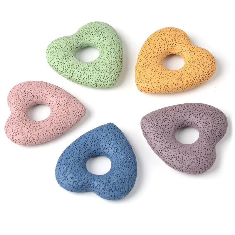 Direct Supply Manufacturer Handmade Heart-Shape Hollow Pendant Volcanic Stone Beads Colorful Accessories for Fashion Jewelry
