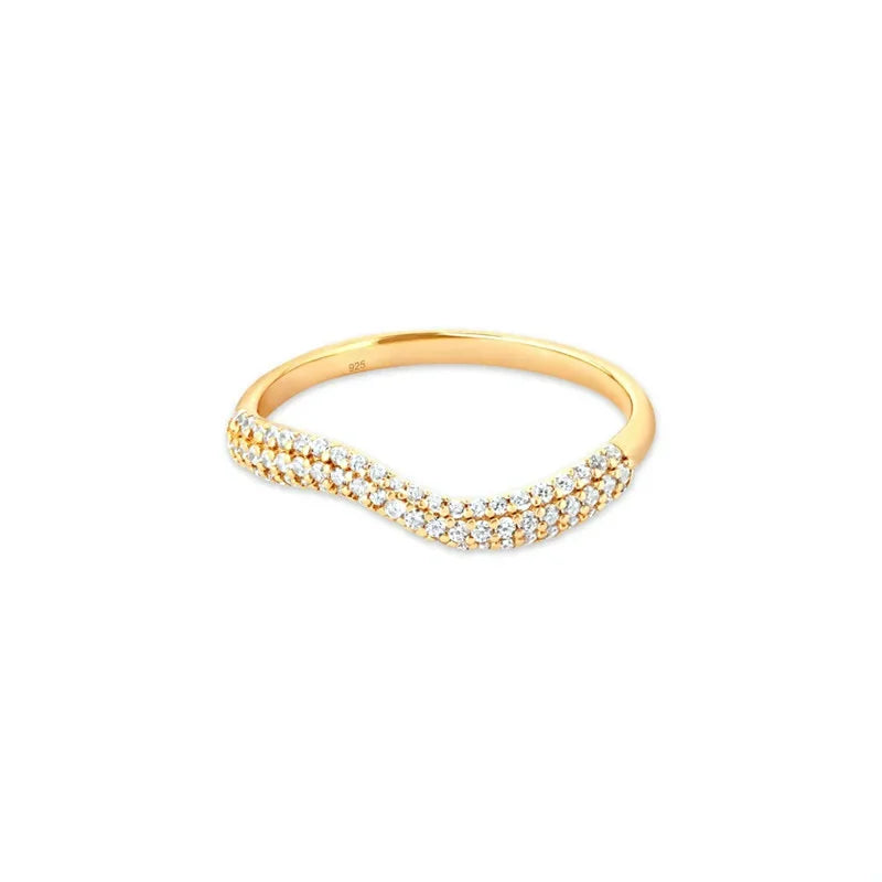 Fashion Jewelry Rings Wave Design Zircon Women Ring Silver 925 Sterling 18k Gold Plated Rings for Women