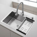 In Stock & Wholesale Handmade Single Bowl 201 Brushed Stainless Steel Vegetable Washing Kitchen Sink with Faucet