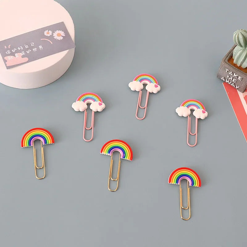 Pink Gold Cute Cartoon rainbow Paper Clip Pvc Soft Glue Paper Clip Lovely Creative Folder test Paper Clip Bookmark