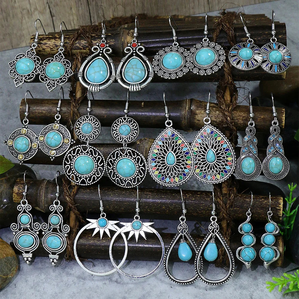 Long New Geometric Vintage Womens Jewellery Turquoise Fashion Bohemian Tassel Jewelry Drop Earrings Boho Sets for Womens Gift