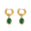 Fashionable Creative Women Stainless Steel 18K Gold Plated Green Agate Drop Hoop Earrings
