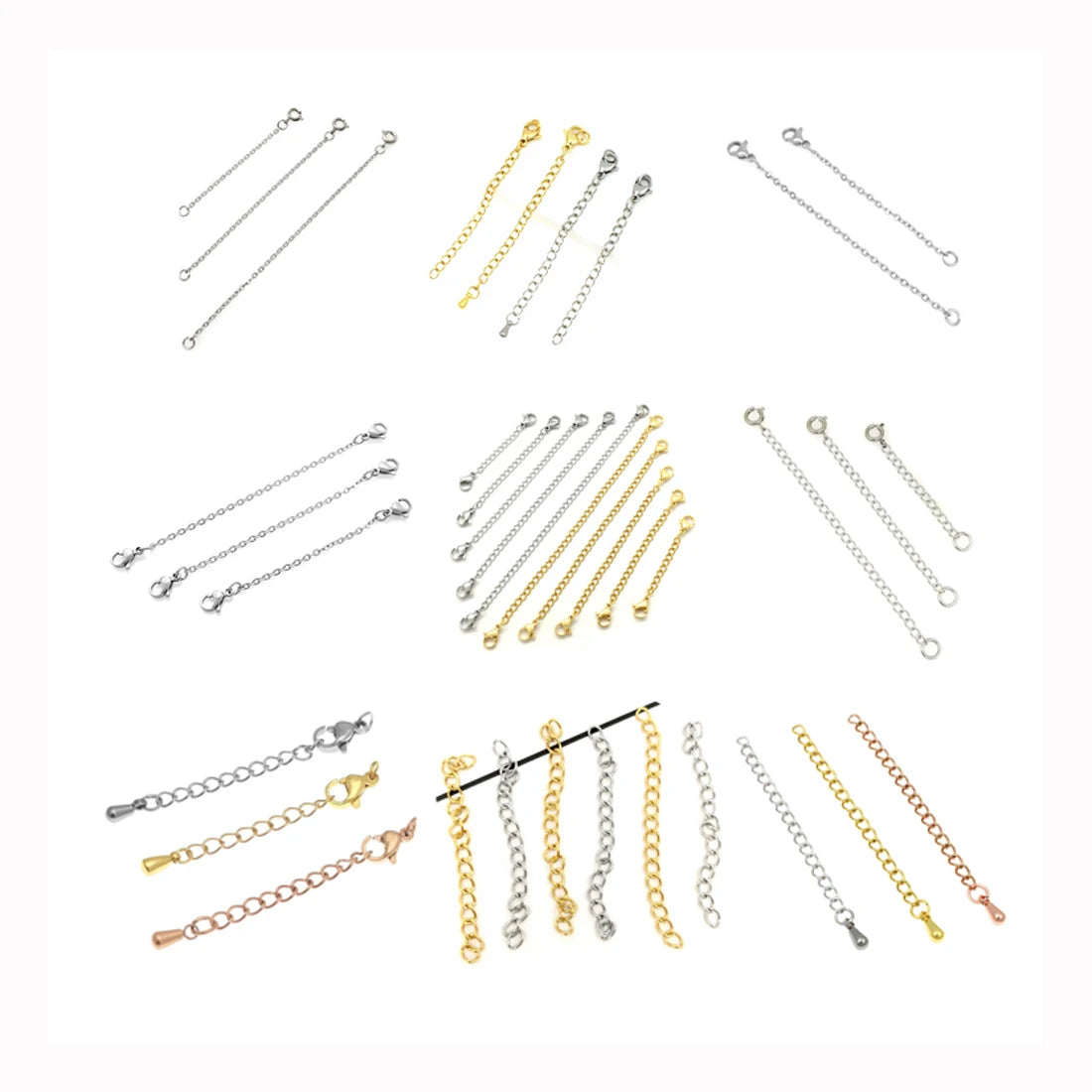 10-100pcs/bag Stainless Steel Jewelry Findings Necklace Extender Chain With Tags and Lobster Clasp Bracelet Extended Tail Chain