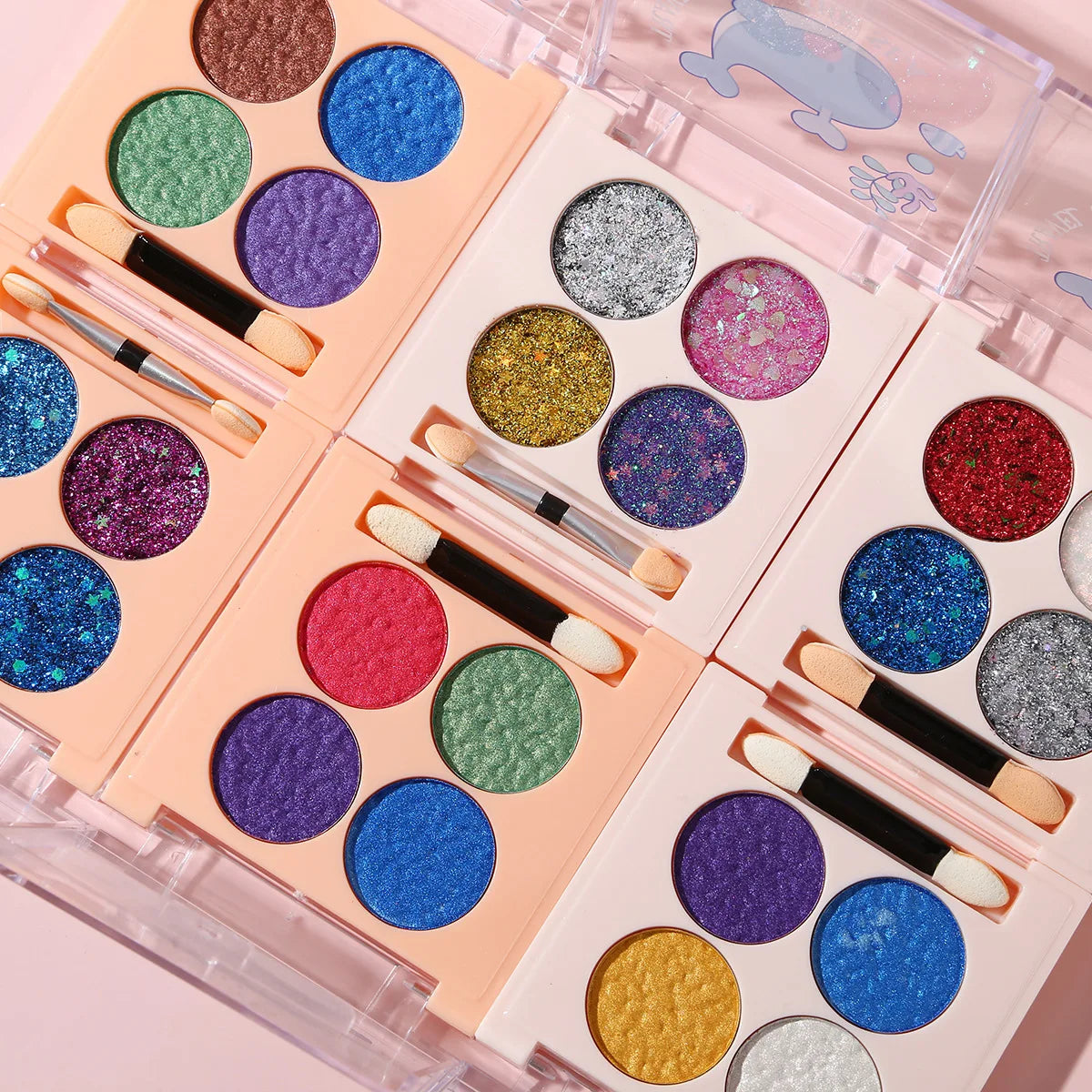 Wholesale 6 Color Plastic Eye Shadow Pallate Loose Glitter Eyeshadow with logo Velvet Eyeshadow Palette