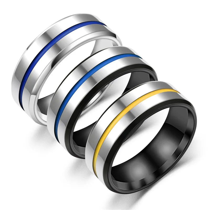 Fashion Jewelry Punk Vintage Vendors Thin Blue Line Stainless Steel Ring Men's  Wedding Rings for Men