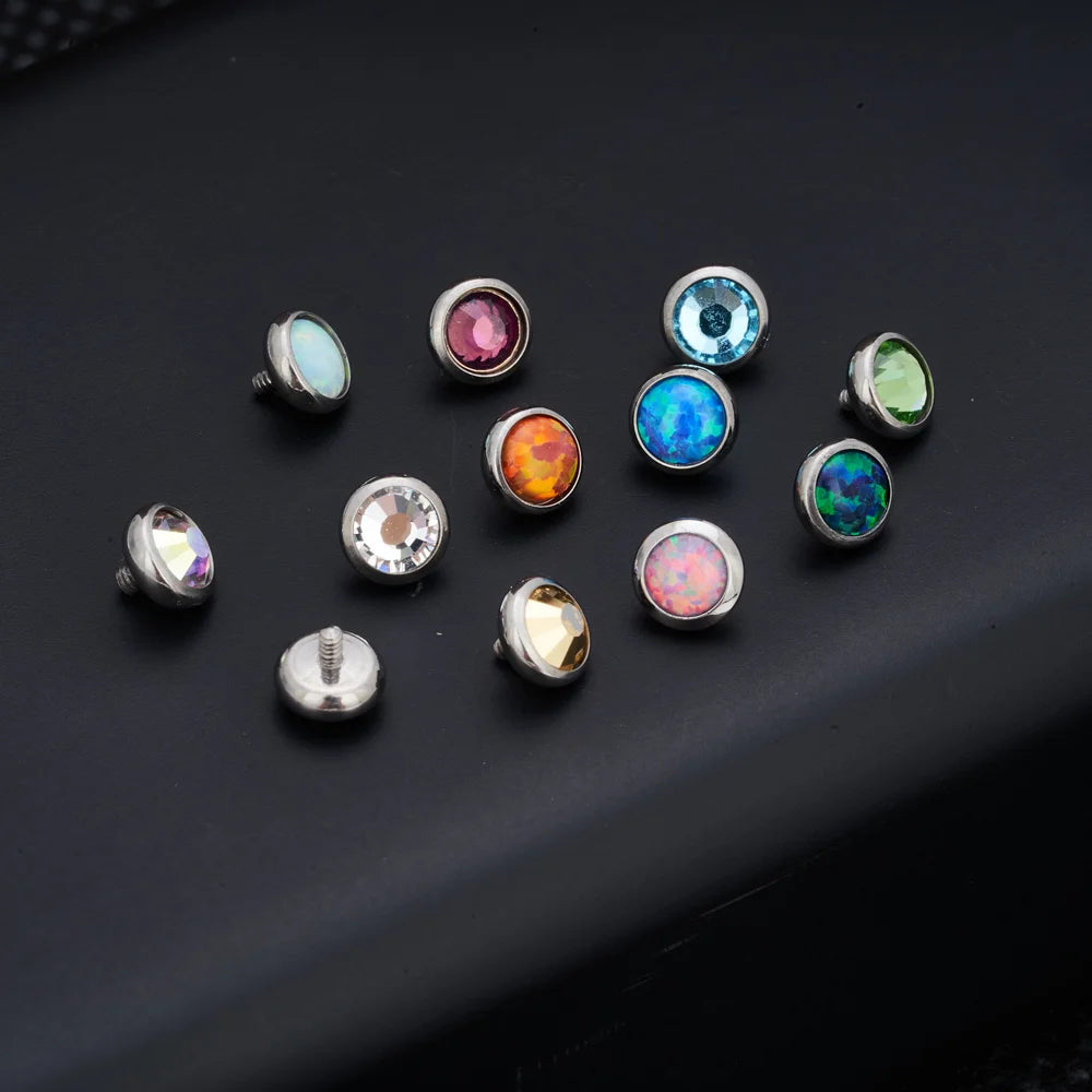 G23 ASTM Titanium 16G 14G Internal Thread CZ Opal Dermal Anchor Tops and 3 Hole Base Microdermals Women Piercing Jewelry