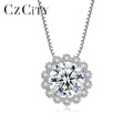 CZCITY Dainty Summer Crystal Necklace Jewelry S925 Silver Round Moissanite Pendant Necklaces for Woman