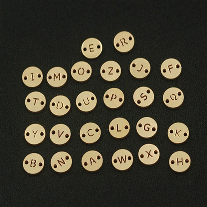 Non Tarnish GF 14K Gold Filled Double Hole 26 English Letter Charm for DIY Jewelry Necklace Bracelet Making Findings Accessories MegaBDM