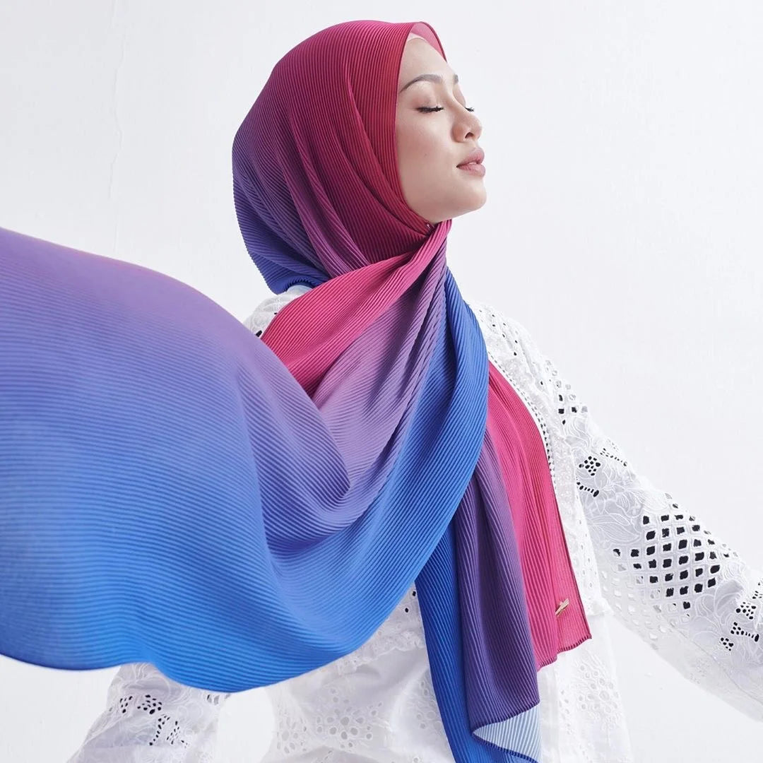 Classic Thicker Plain Color Crinkle Pleated Chiffon Head Scarf Ombre Chiffon Hijab Pleated Shawls
