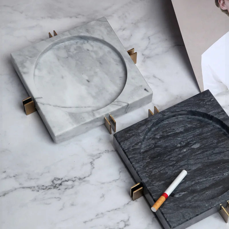 Factory Direct Sale New Design Cigar Ashtray Custom 100% Natural Square Marble Ashtray Green Ashtray With Marble Lid