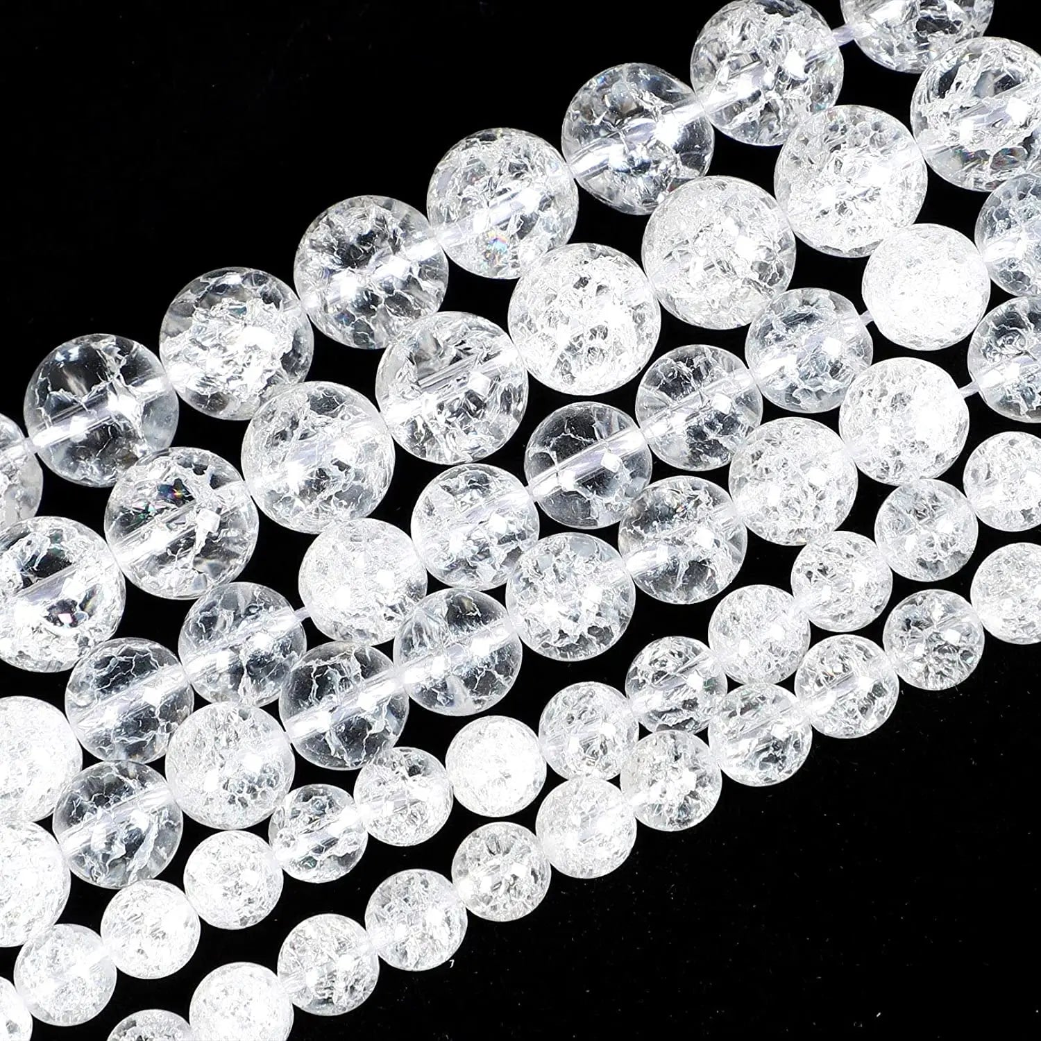 Natural Crackle Crystal Quartz Round Beads for Jewelry Making DIY Gemstone Beaded Necklace 15.5Inch Wholesale 3/4/6/8/10/12/14MM