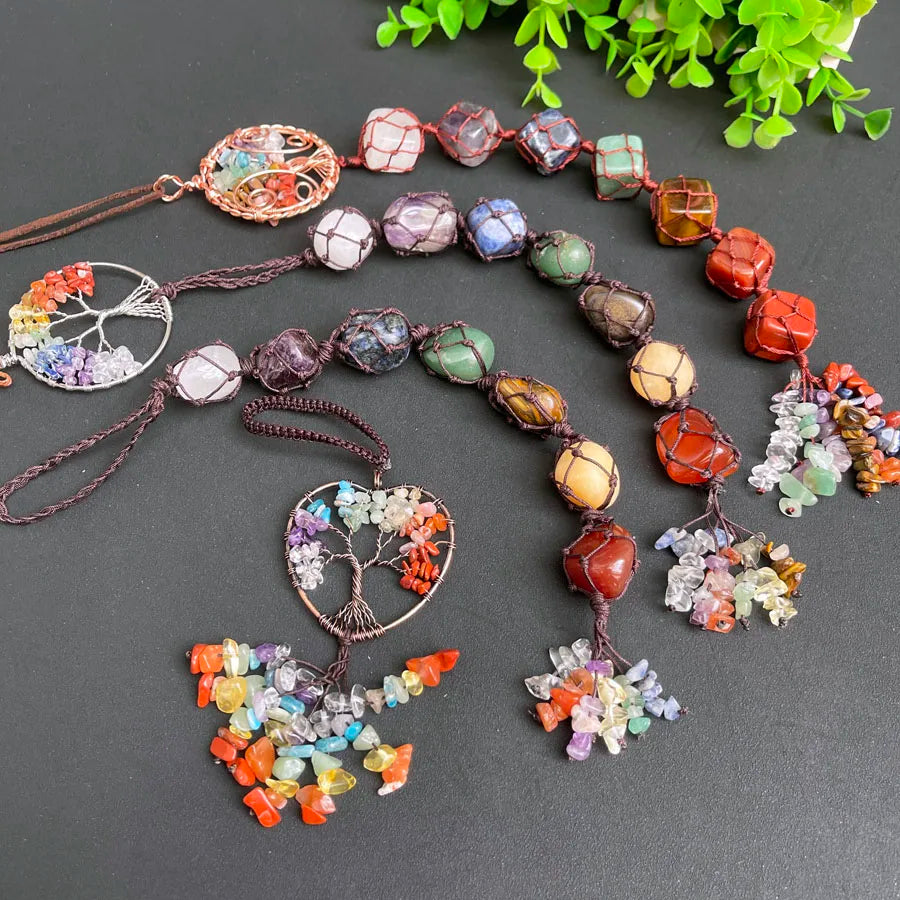 Wholesale Handmade Natural Crystal Rose Quartz Amethyst Stone Car Hanging Ornaments