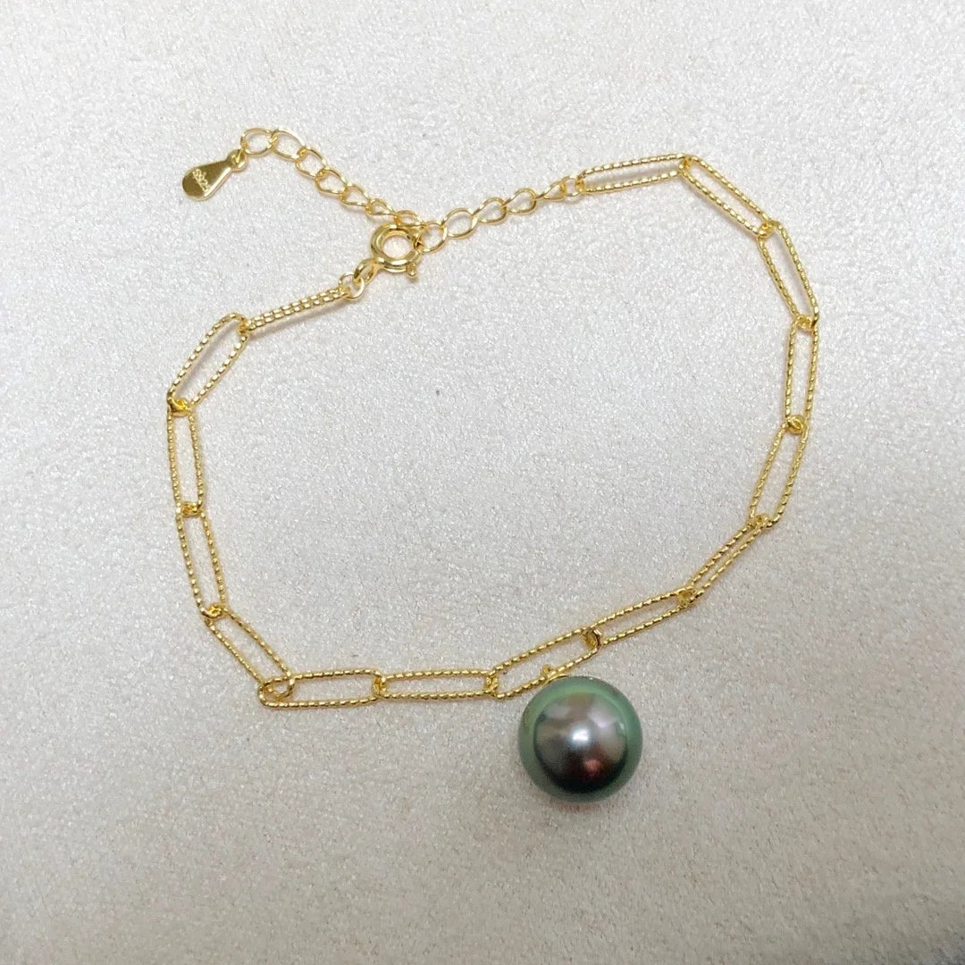 B473 10-11mm 925 Sterling Silver Gold Plated Wholesale Freshwater Pearl Charm Bracelet  Bangle Fancy Jewelry for Women