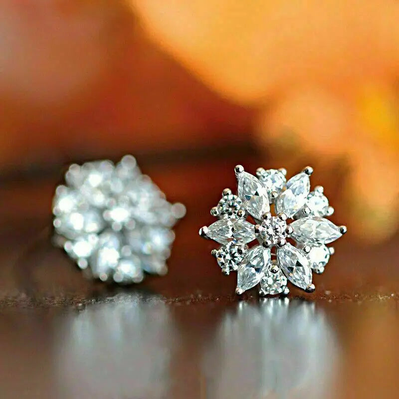 CAOSHI Classic Ice Snow Flower Shape Silver Plated Zirconia Exquisite Pave Setting Earring Ceremonial Dress Women Stud Earrings