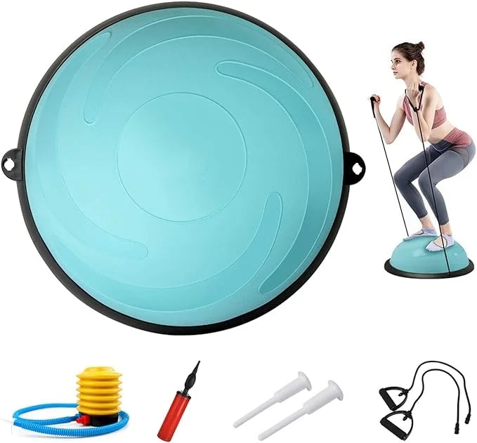 Wellshow 58cmYoga Balance Half Ball Trainer Stability Exercise with Resistance Bands Pump Improve Core and Ab Strength