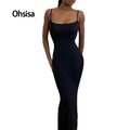 Ohsisa Spring New Casual Sleeveless High Waist Slim-Fit Sling Dress for European American Women Kardashian for Chiffon Summer
