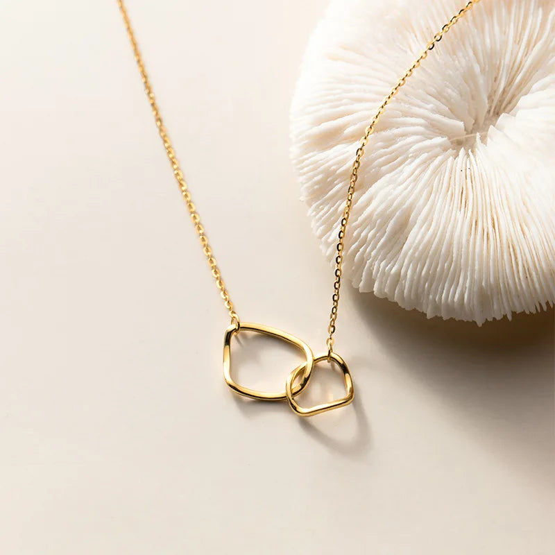 Minimalist Irregular Interlocking Round Pendant Gold Plated Chain 925 Sterling Silver Necklaces Fashion Jewelry for Women