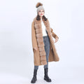 European 100% Handmade Long Front Fur Trim Winter Women White Wool Fur Coat