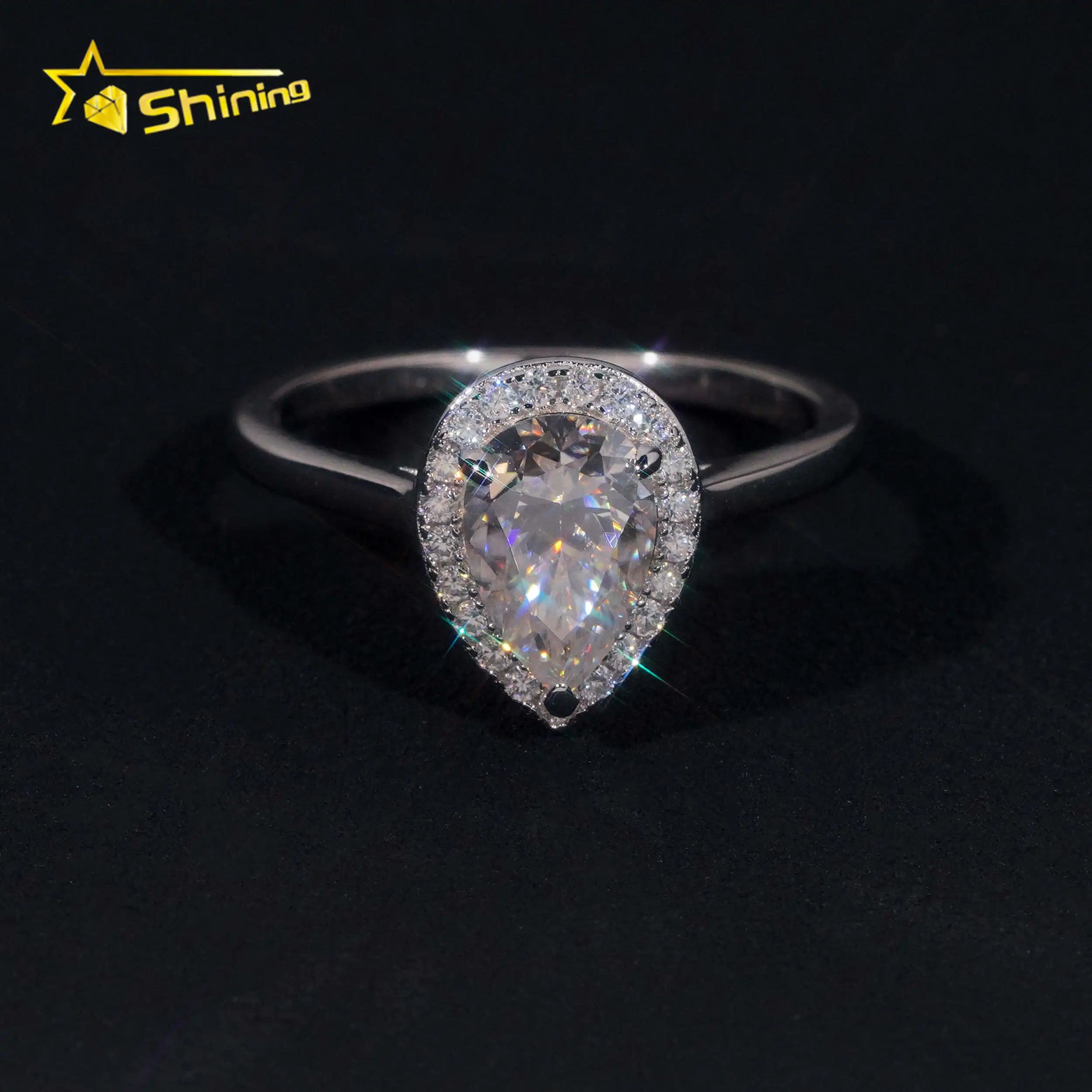 Drop Shipping Fashion Jewelry Rings S925 Silver Halo 1.5 CT Pear Cut Moissanite Ring Custom  Fine Women Engagement Weeding Ring