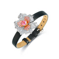 YBO Fine Jewelry Genuine Leather 925 Sterling Silver Zircon Pave Big Flower Wrist Bands High Carbon Diamond Bangle