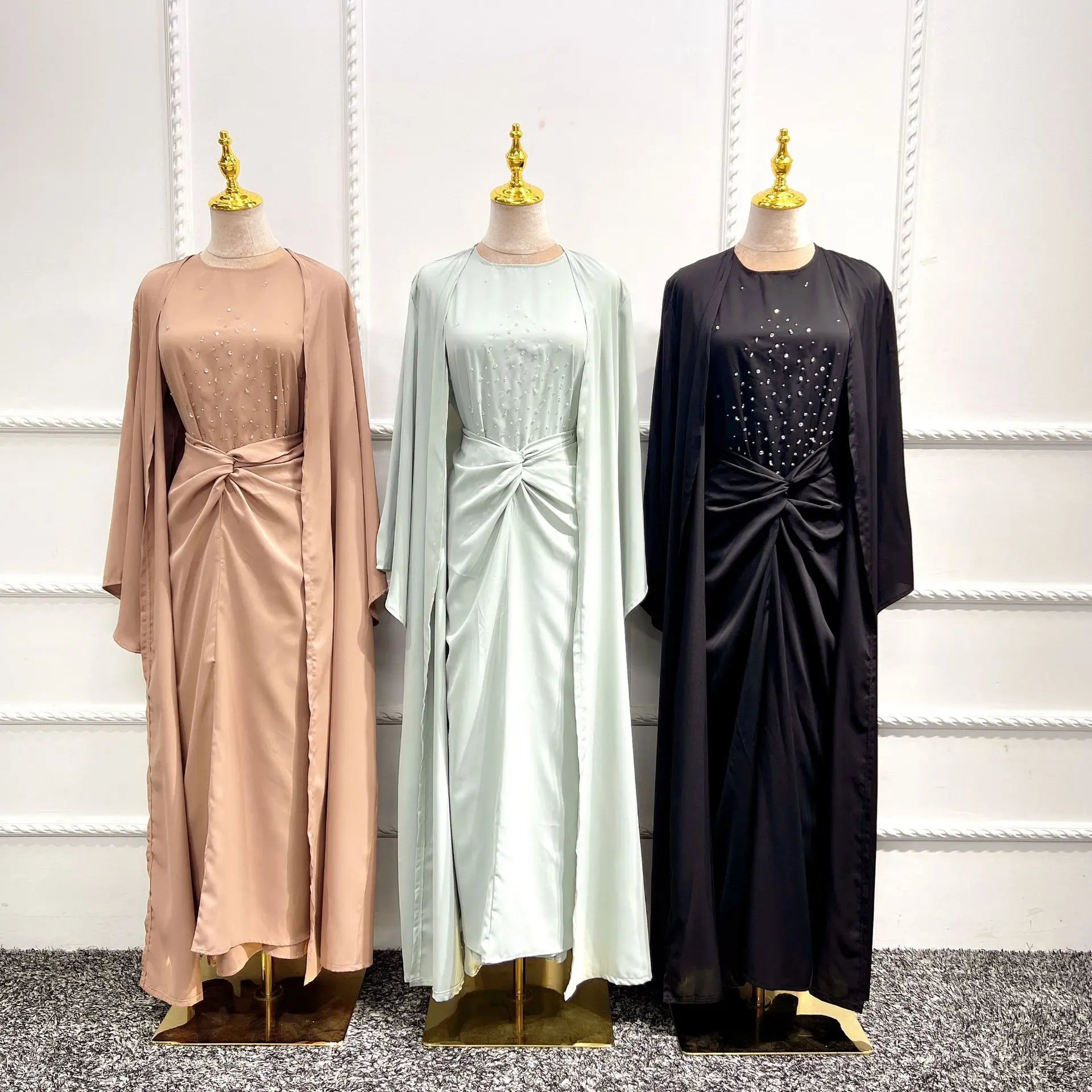 Women's Clothing Muslim Elegant Ethnic Ladies 3 Piece Set Islamic Abaya Kaftan Sets Eid Sets Pearl Girls
