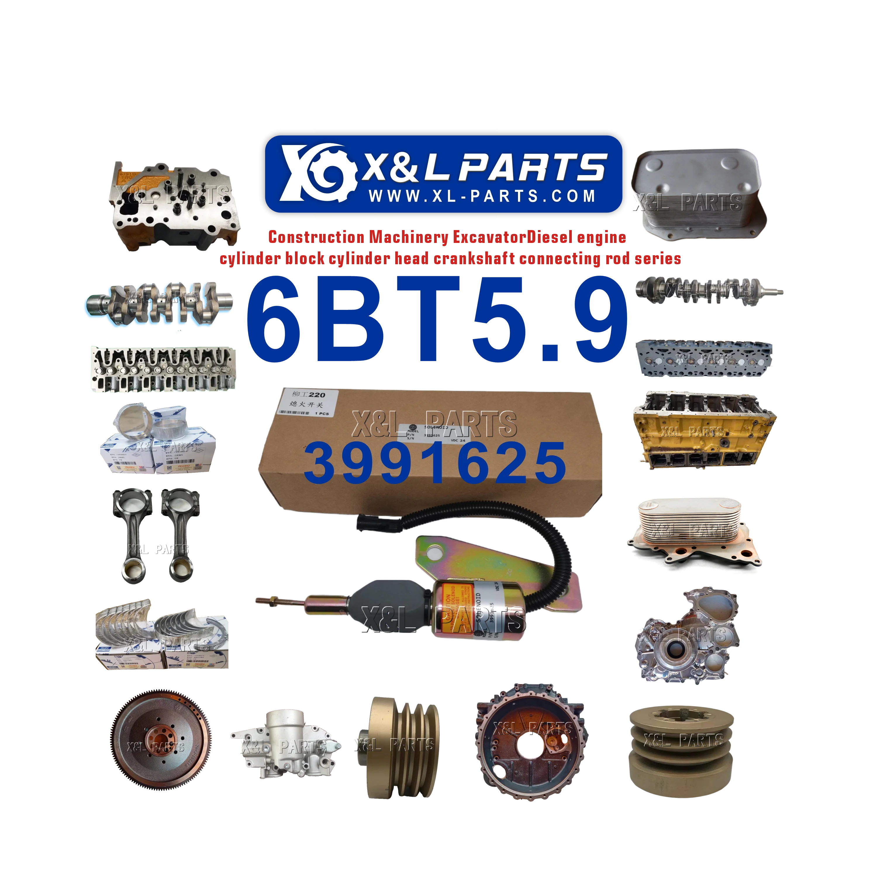 Construction Machinery Excavator Engine Parts XL-Parts 3991625 for Cummins Engine Parts 6BT5.9 Flameout Solenoid Valve 3991625